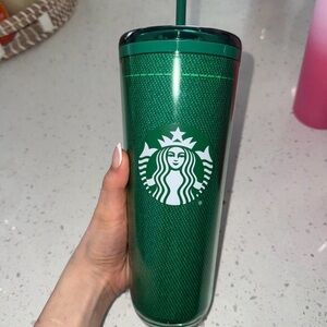 Starbucks Green Textured Travel Tumbler with White Siren Logo